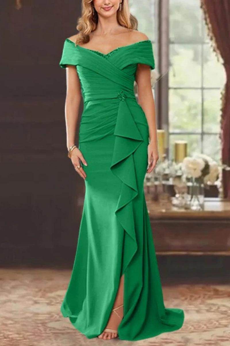 Elegant Sheath Off the Shoulder Sleeveless Floor Length Mother of the Bride Dress