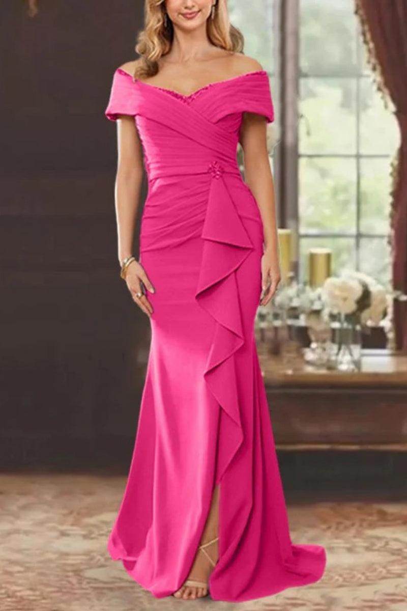 Elegant Sheath Off the Shoulder Sleeveless Floor Length Mother of the Bride Dress