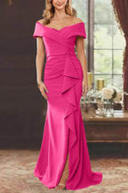 Elegant Sheath Off the Shoulder Sleeveless Floor Length Mother of the Bride Dress