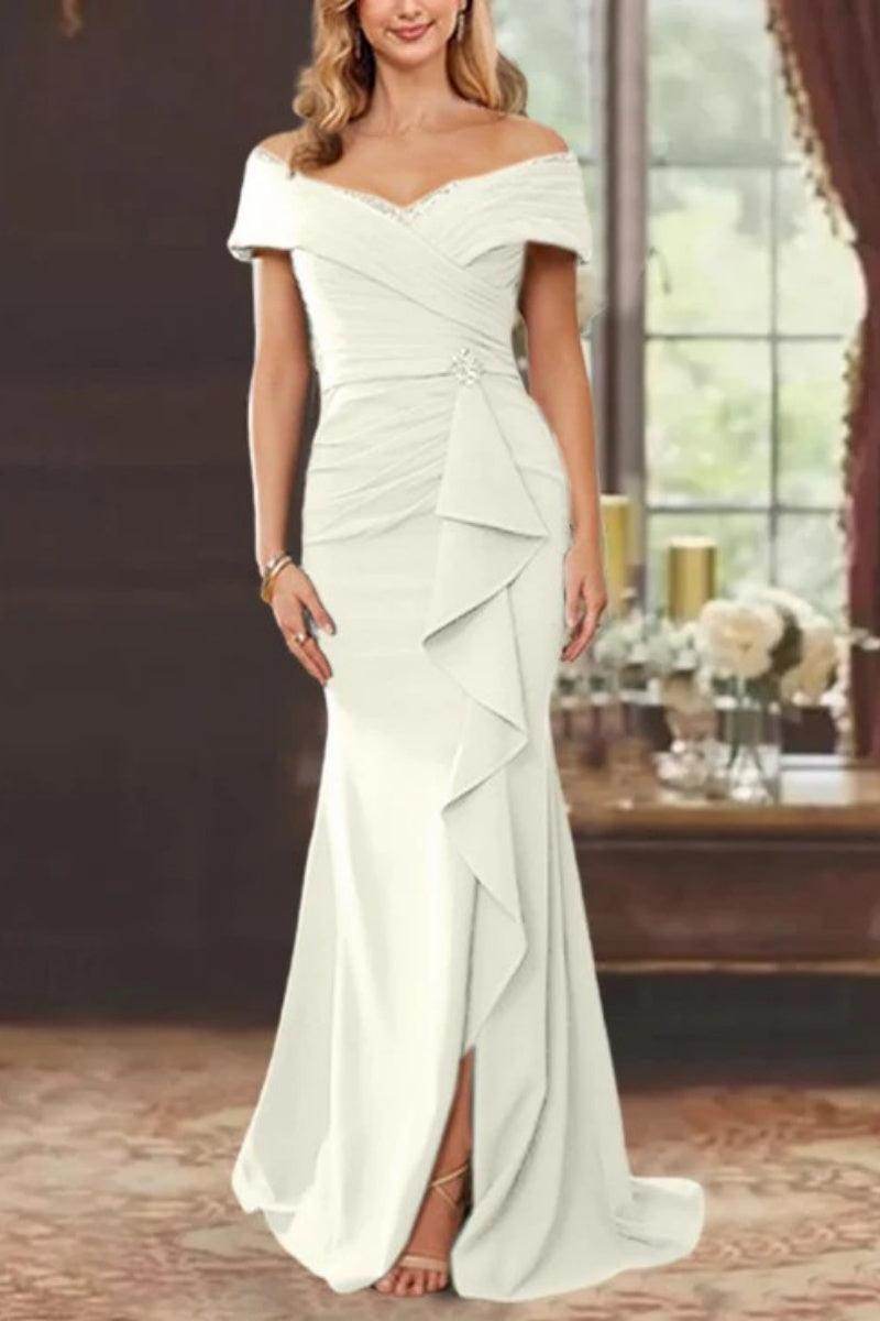 Elegant Sheath Off the Shoulder Sleeveless Floor Length Mother of the Bride Dress
