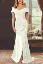 Elegant Sheath Off the Shoulder Sleeveless Floor Length Mother of the Bride Dress