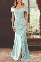 Elegant Sheath Off the Shoulder Sleeveless Floor Length Mother of the Bride Dress