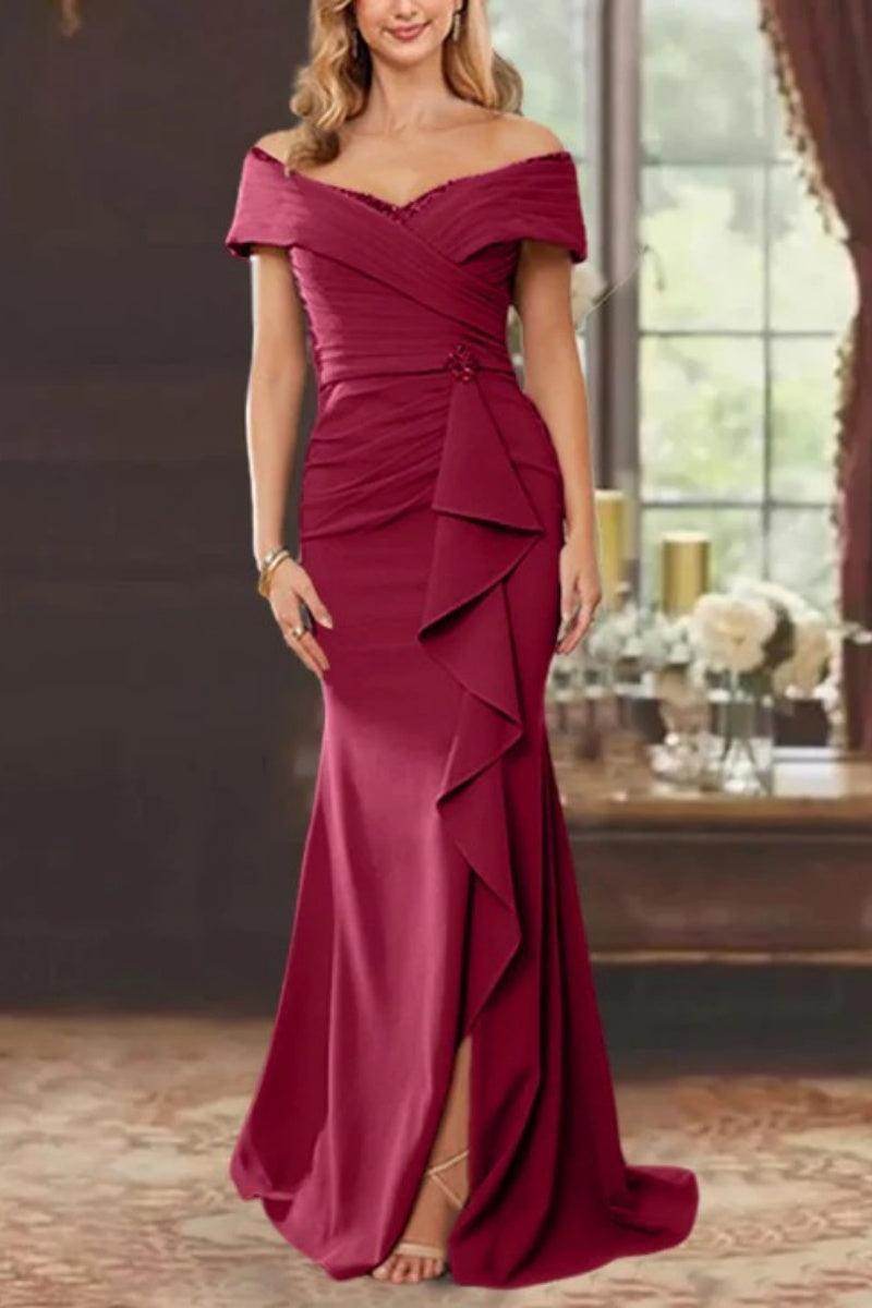Elegant Sheath Off the Shoulder Sleeveless Floor Length Mother of the Bride Dress