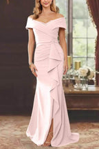 Elegant Sheath Off the Shoulder Sleeveless Floor Length Mother of the Bride Dress