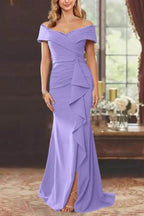 Elegant Sheath Off the Shoulder Sleeveless Floor Length Mother of the Bride Dress