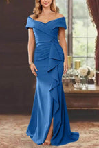 Elegant Sheath Off the Shoulder Sleeveless Floor Length Mother of the Bride Dress