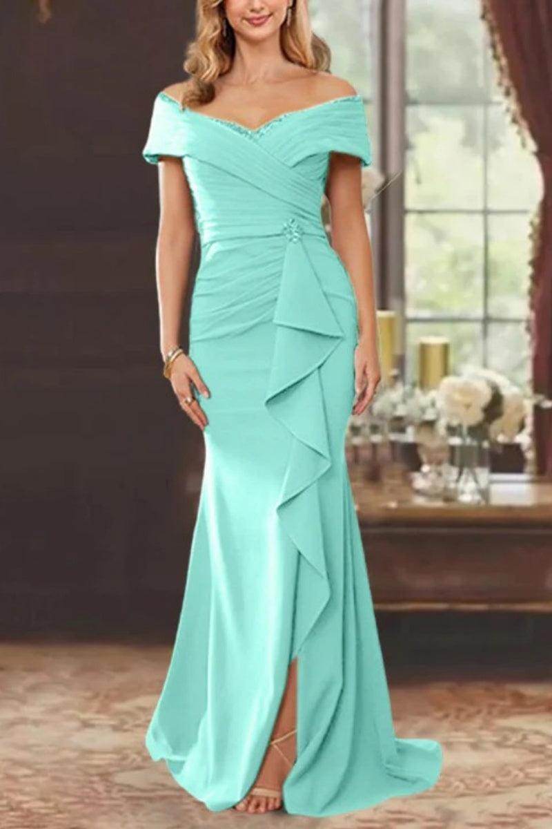 Elegant Sheath Off the Shoulder Sleeveless Floor Length Mother of the Bride Dress
