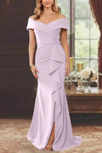 Elegant Sheath Off the Shoulder Sleeveless Floor Length Mother of the Bride Dress
