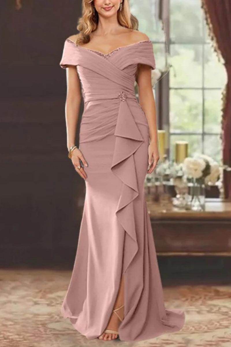 Elegant Sheath Off the Shoulder Sleeveless Floor Length Mother of the Bride Dress