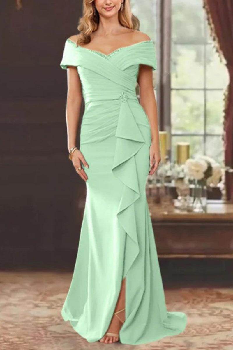 Elegant Sheath Off the Shoulder Sleeveless Floor Length Mother of the Bride Dress