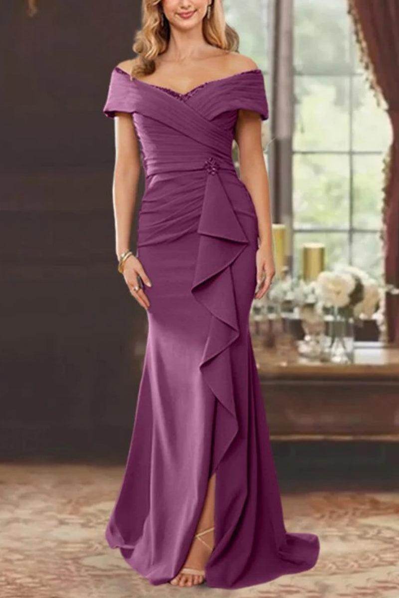 Elegant Sheath Off the Shoulder Sleeveless Floor Length Mother of the Bride Dress