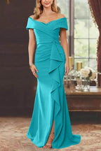 Elegant Sheath Off the Shoulder Sleeveless Floor Length Mother of the Bride Dress