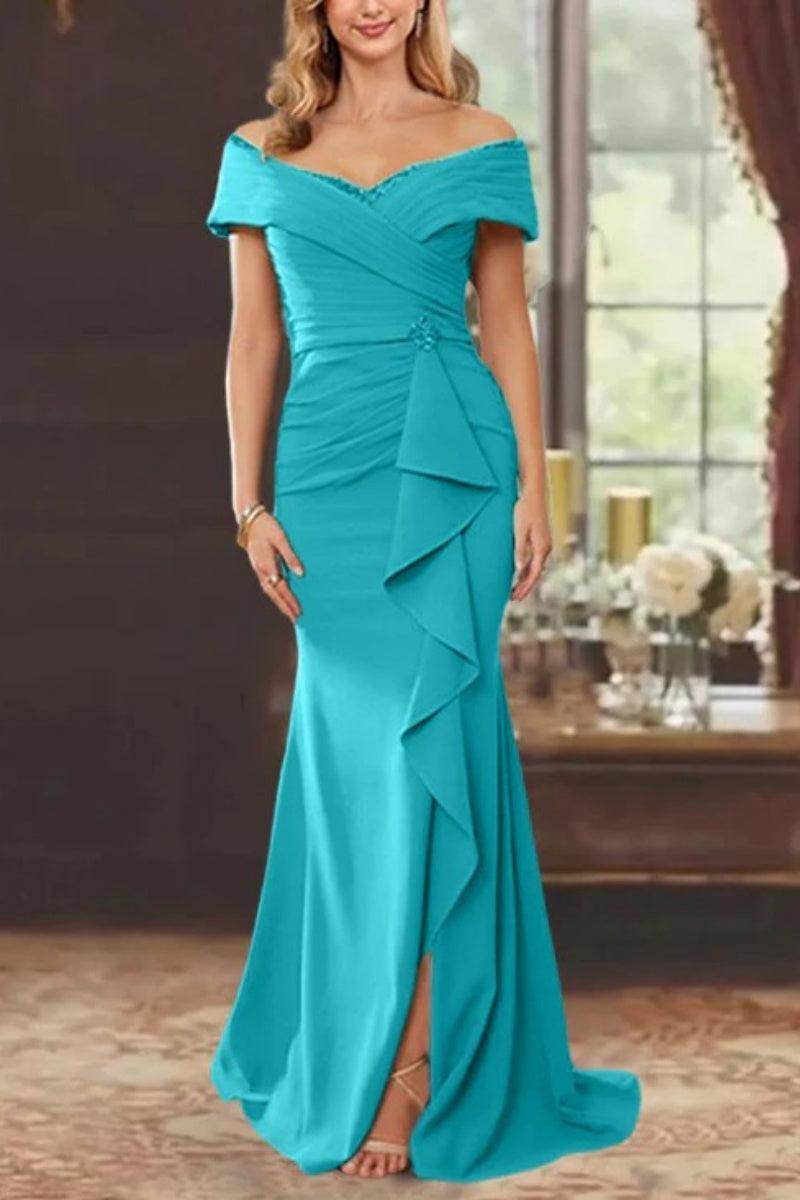 Elegant Sheath Off the Shoulder Sleeveless Floor Length Mother of the Bride Dress