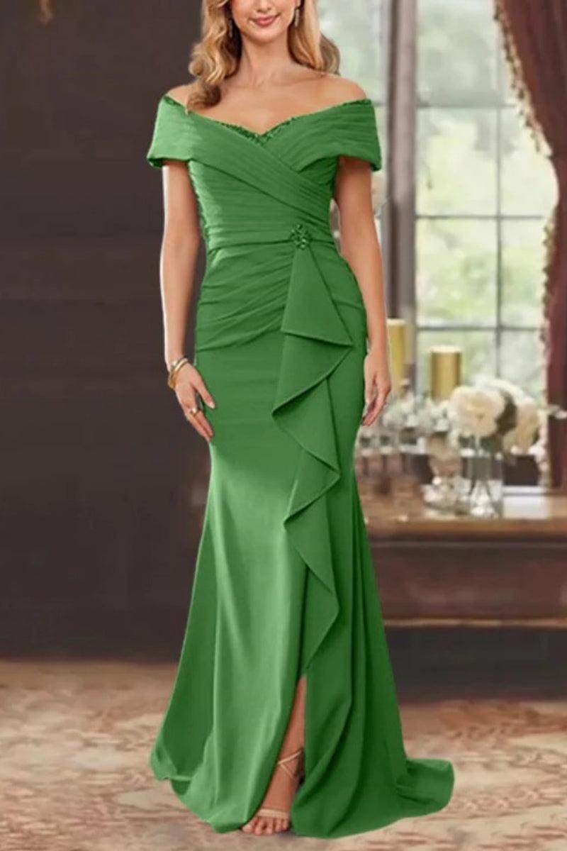Elegant Sheath Off the Shoulder Sleeveless Floor Length Mother of the Bride Dress