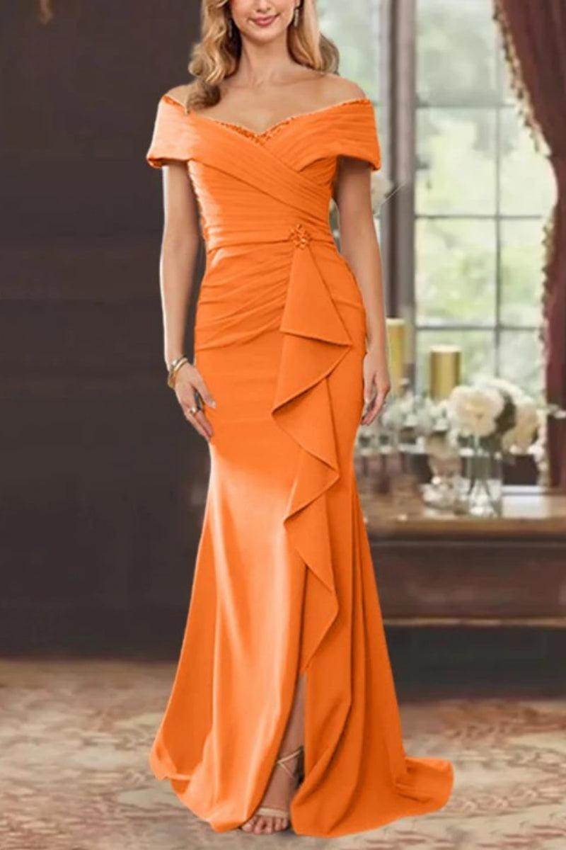 Elegant Sheath Off the Shoulder Sleeveless Floor Length Mother of the Bride Dress