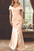 Elegant Sheath Off the Shoulder Sleeveless Floor Length Mother of the Bride Dress