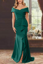 Elegant Sheath Off the Shoulder Sleeveless Floor Length Mother of the Bride Dress