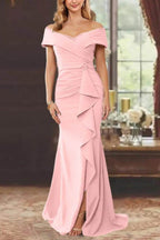 Elegant Sheath Off the Shoulder Sleeveless Floor Length Mother of the Bride Dress