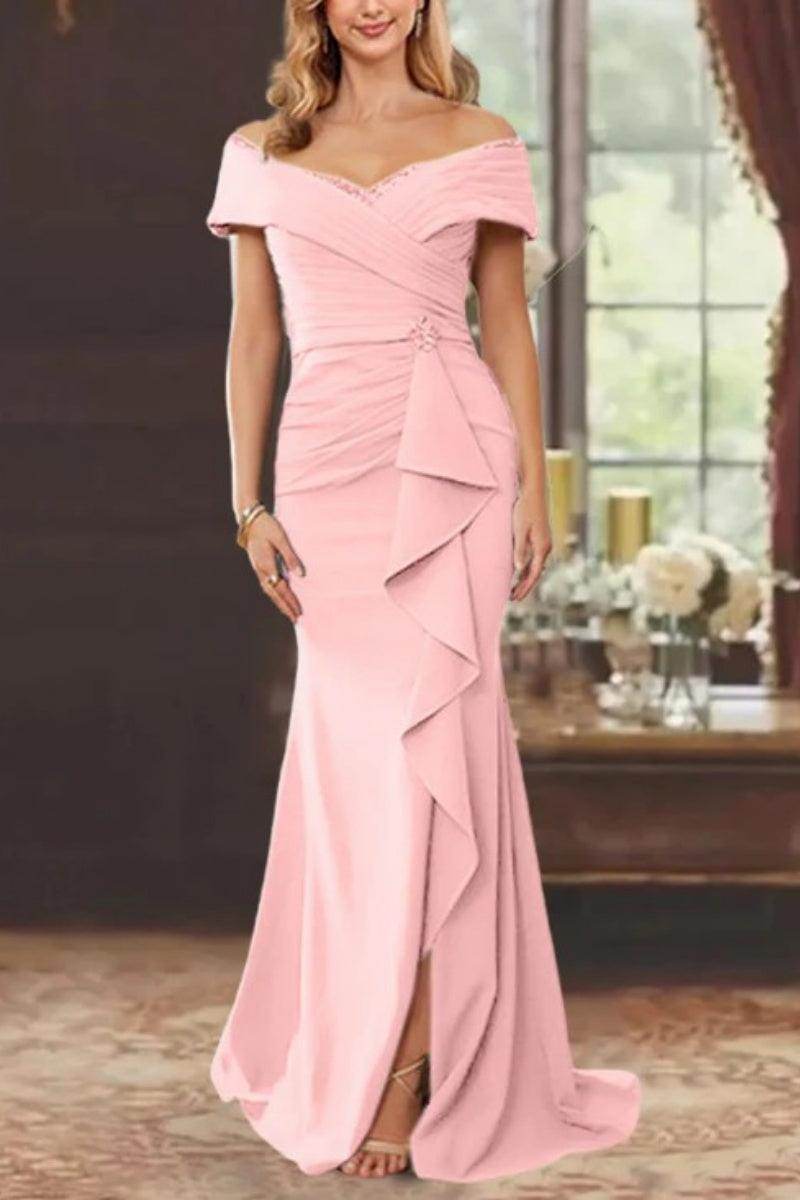 Elegant Sheath Off the Shoulder Sleeveless Floor Length Mother of the Bride Dress