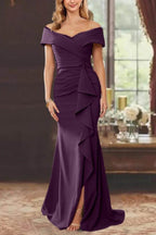 Elegant Sheath Off the Shoulder Sleeveless Floor Length Mother of the Bride Dress