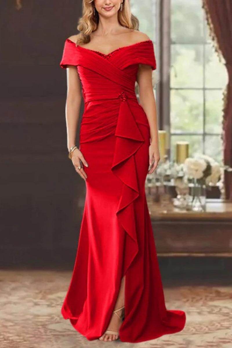 Elegant Sheath Off the Shoulder Sleeveless Floor Length Mother of the Bride Dress