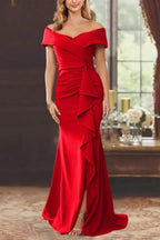 Elegant Sheath Off the Shoulder Sleeveless Floor Length Mother of the Bride Dress