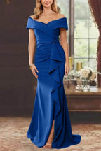 Elegant Sheath Off the Shoulder Sleeveless Floor Length Mother of the Bride Dress