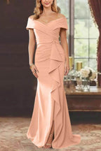 Elegant Sheath Off the Shoulder Sleeveless Floor Length Mother of the Bride Dress