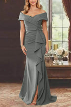 Elegant Sheath Off the Shoulder Sleeveless Floor Length Mother of the Bride Dress