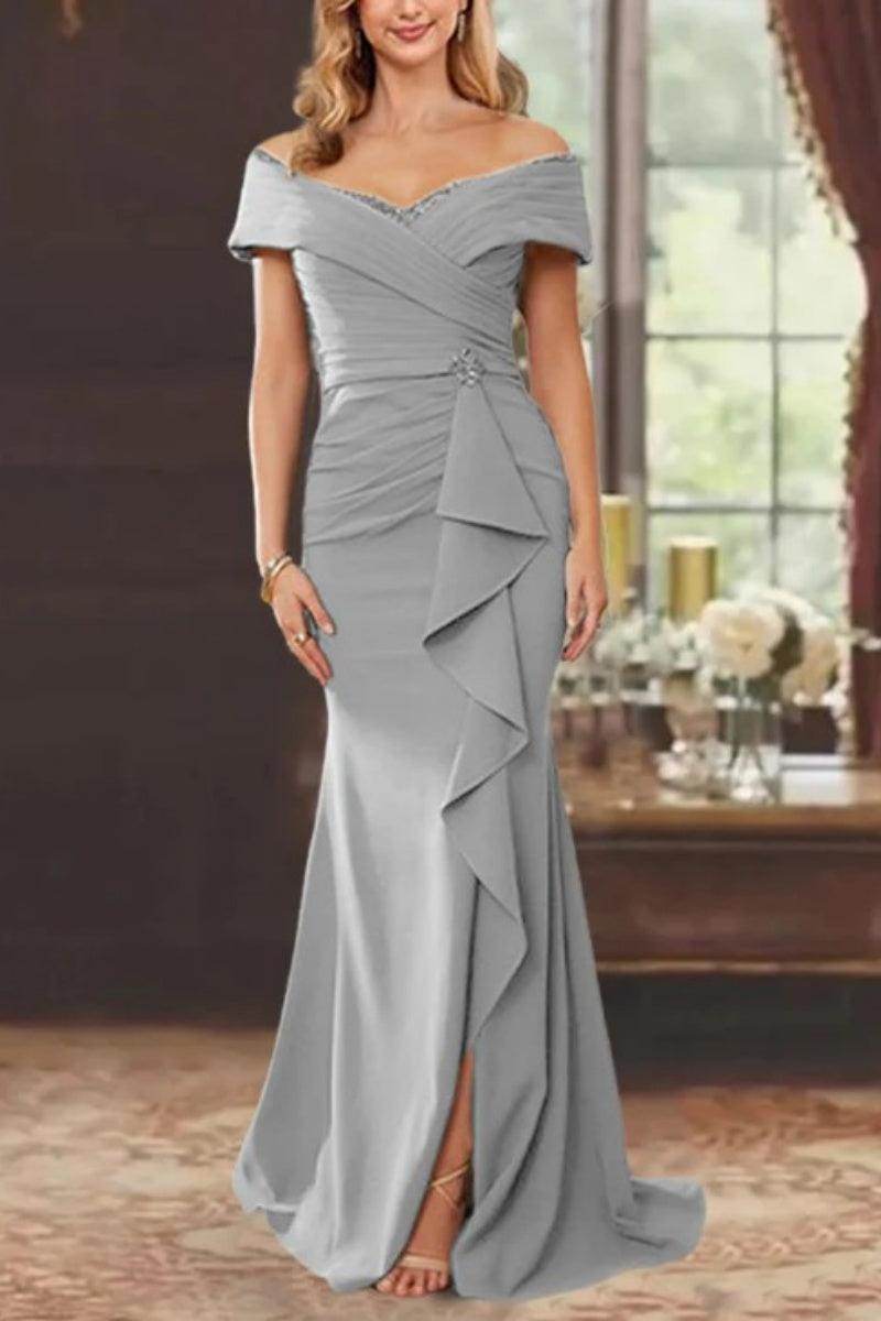 Elegant Sheath Off the Shoulder Sleeveless Floor Length Mother of the Bride Dress