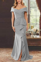 Elegant Sheath Off the Shoulder Sleeveless Floor Length Mother of the Bride Dress
