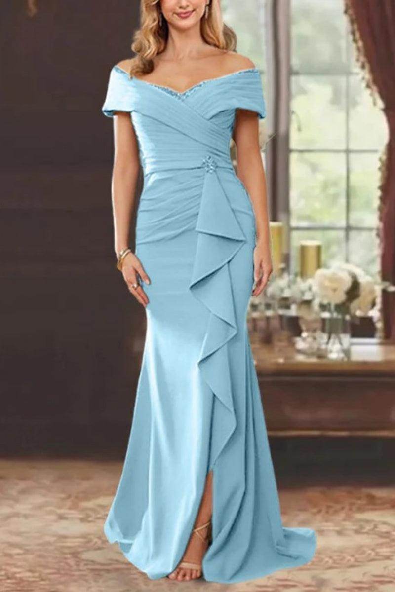 Elegant Sheath Off the Shoulder Sleeveless Floor Length Mother of the Bride Dress