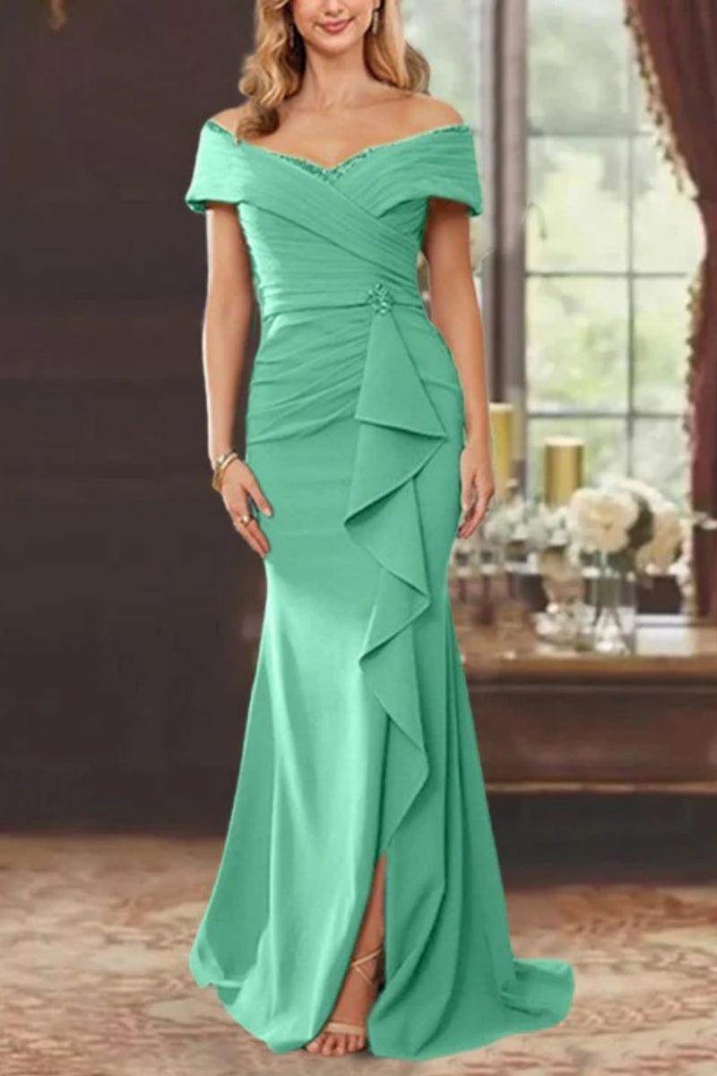 Elegant Sheath Off the Shoulder Sleeveless Floor Length Mother of the Bride Dress
