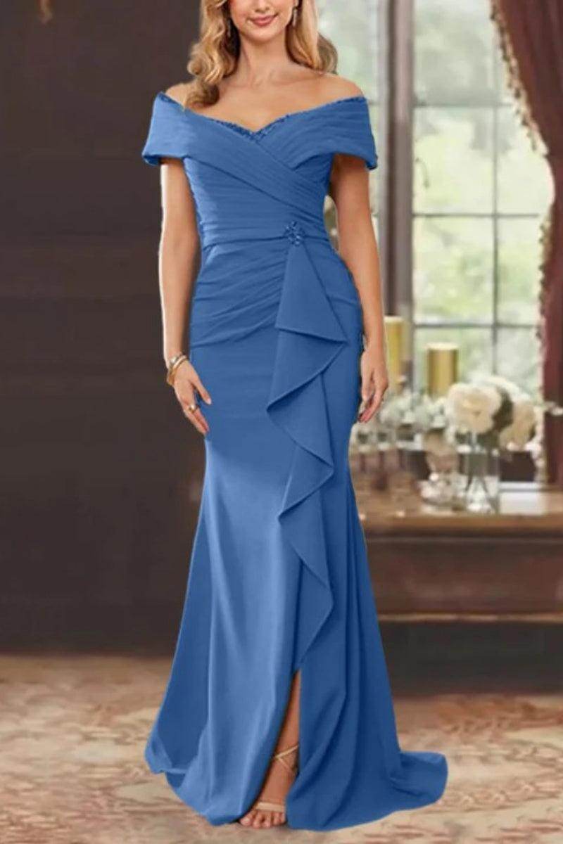 Elegant Sheath Off the Shoulder Sleeveless Floor Length Mother of the Bride Dress