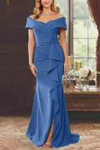 Elegant Sheath Off the Shoulder Sleeveless Floor Length Mother of the Bride Dress