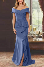 Elegant Sheath Off the Shoulder Sleeveless Floor Length Mother of the Bride Dress