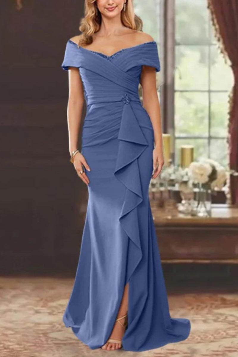 Elegant Sheath Off the Shoulder Sleeveless Floor Length Mother of the Bride Dress