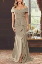 Elegant Sheath Off the Shoulder Sleeveless Floor Length Mother of the Bride Dress