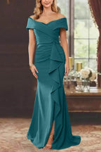 Elegant Sheath Off the Shoulder Sleeveless Floor Length Mother of the Bride Dress