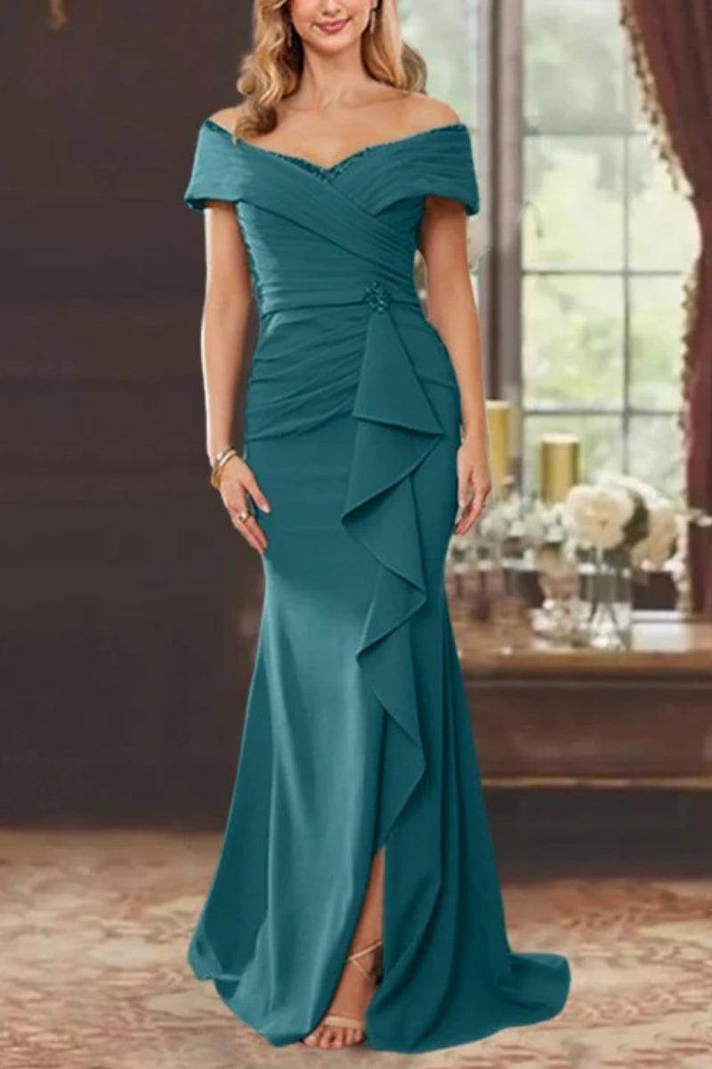Elegant Sheath Off the Shoulder Sleeveless Floor Length Mother of the Bride Dress
