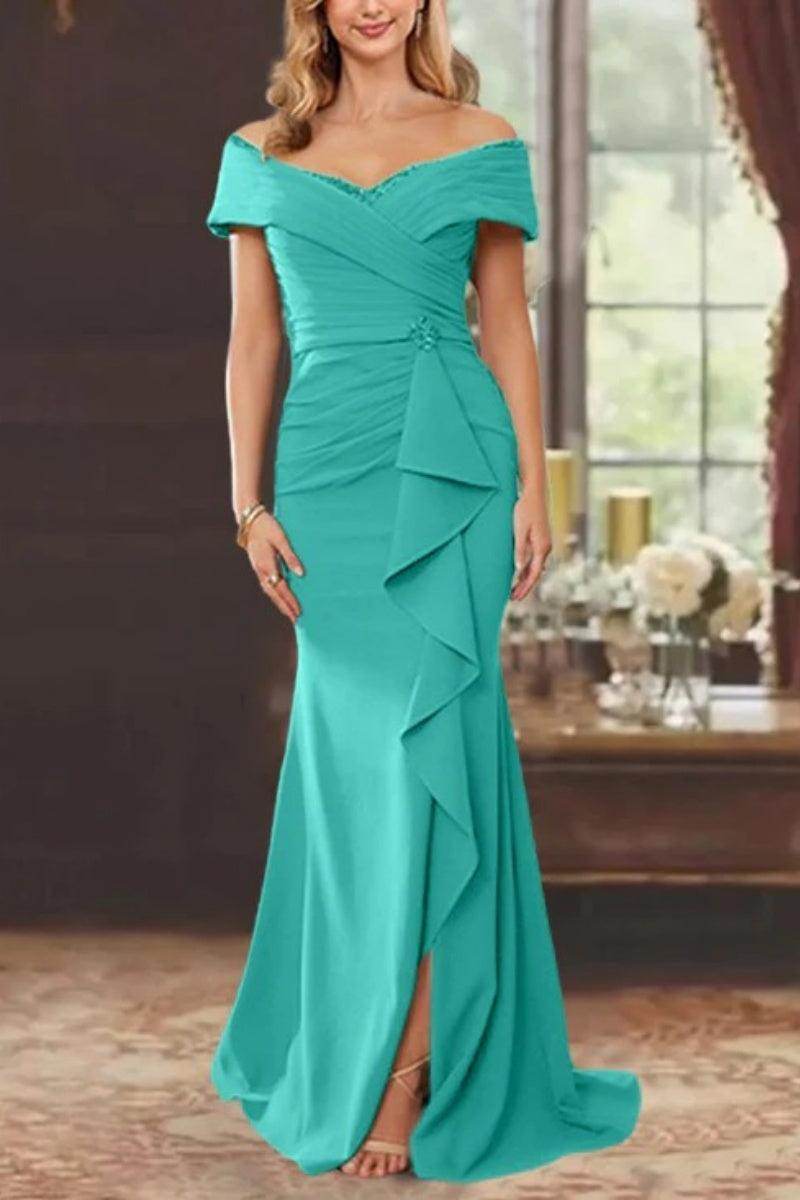 Elegant Sheath Off the Shoulder Sleeveless Floor Length Mother of the Bride Dress