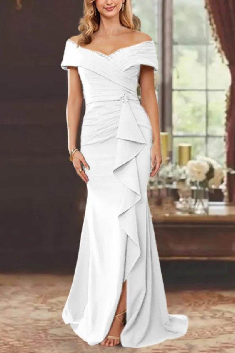 Elegant Sheath Off the Shoulder Sleeveless Floor Length Mother of the Bride Dress