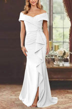 Elegant Sheath Off the Shoulder Sleeveless Floor Length Mother of the Bride Dress