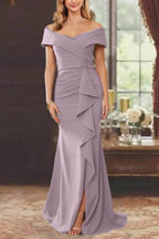Elegant Sheath Off the Shoulder Sleeveless Floor Length Mother of the Bride Dress
