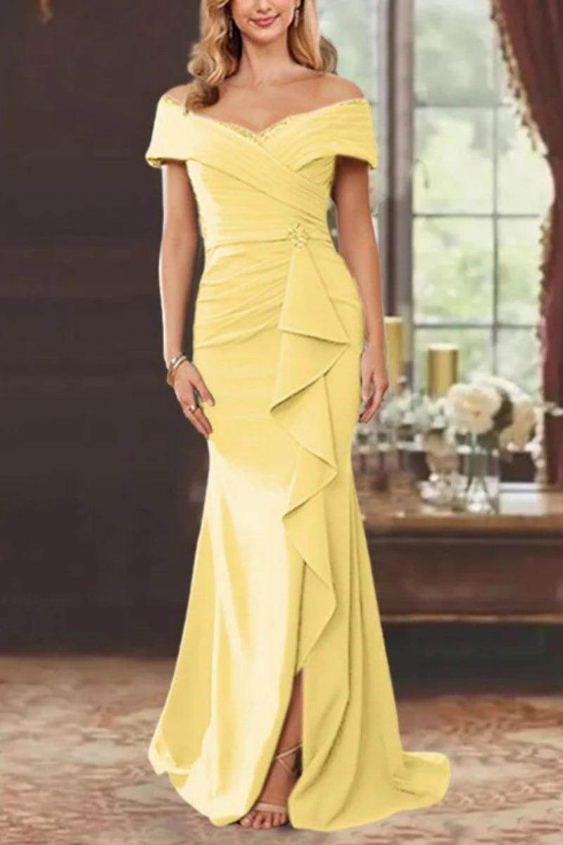 Elegant Sheath Off the Shoulder Sleeveless Floor Length Mother of the Bride Dress