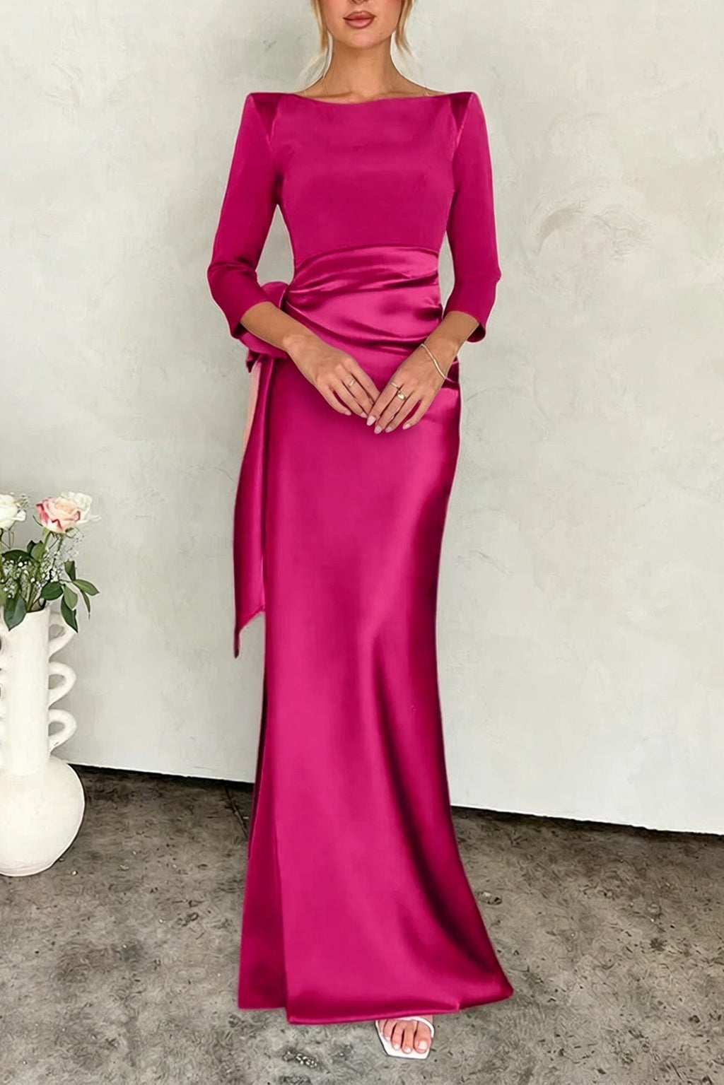 Elegant Sheath Scoop 3/4 Length Sleeves Floor Length Mother of the Bride Dress