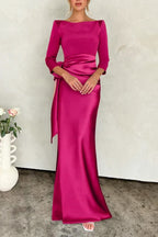 Elegant Sheath Scoop 3/4 Length Sleeves Floor Length Mother of the Bride Dress