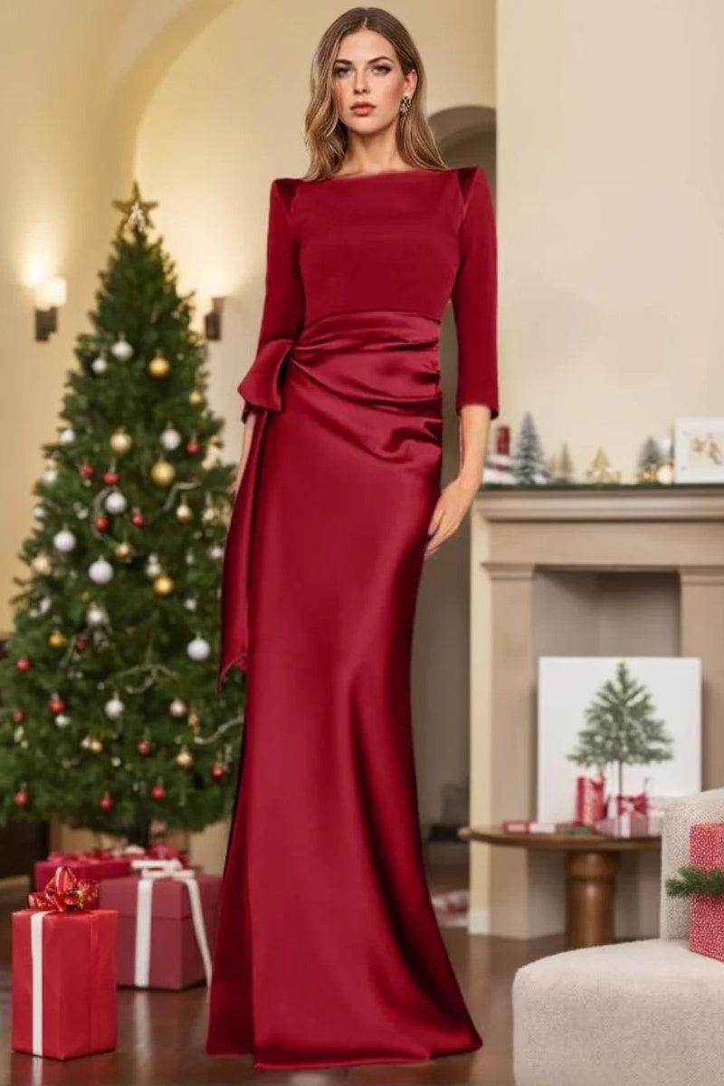 Elegant Sheath Scoop 3/4 Length Sleeves Floor Length Mother of the Bride Dress