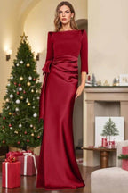 Elegant Sheath Scoop 3/4 Length Sleeves Floor Length Mother of the Bride Dress