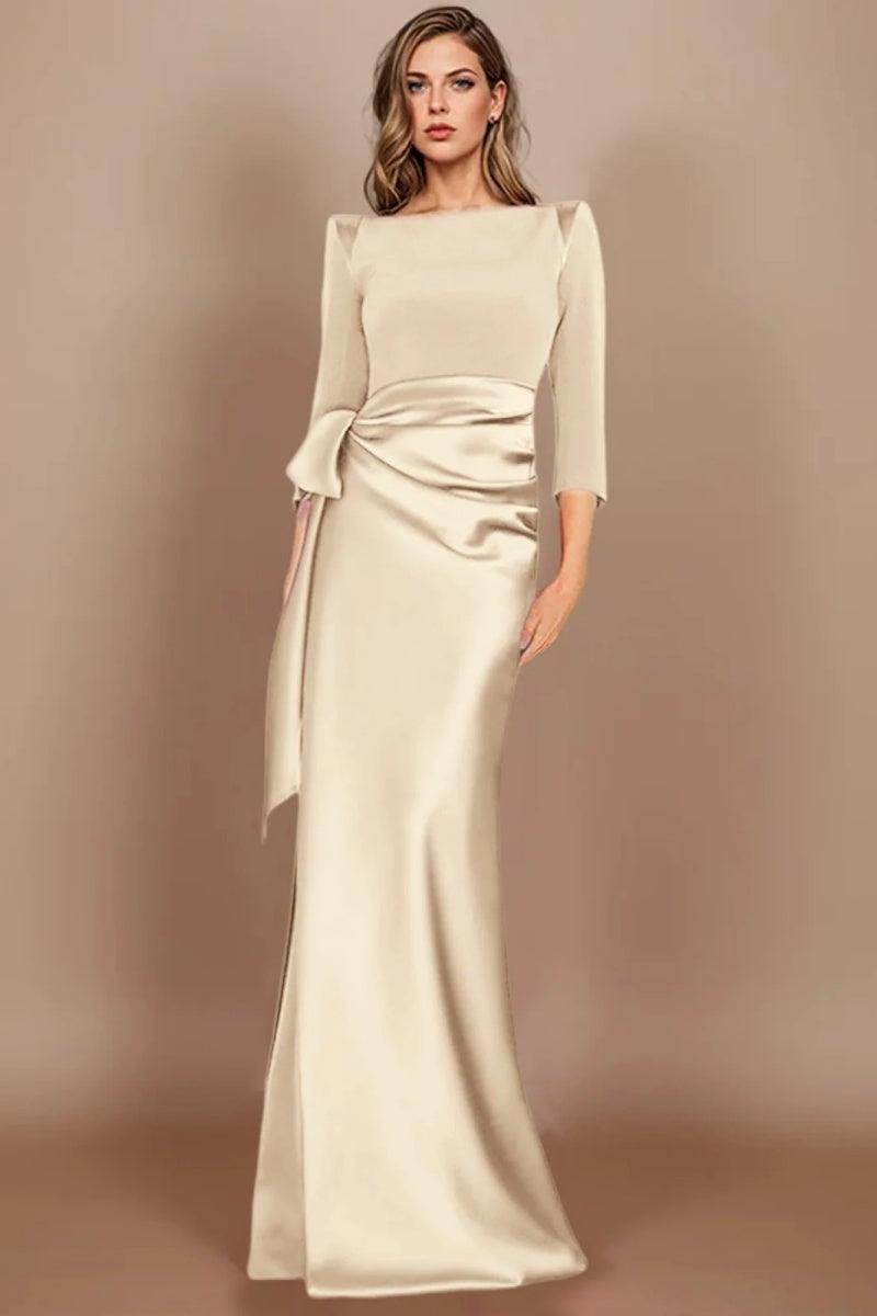 Elegant Sheath Scoop 3/4 Length Sleeves Floor Length Mother of the Bride Dress